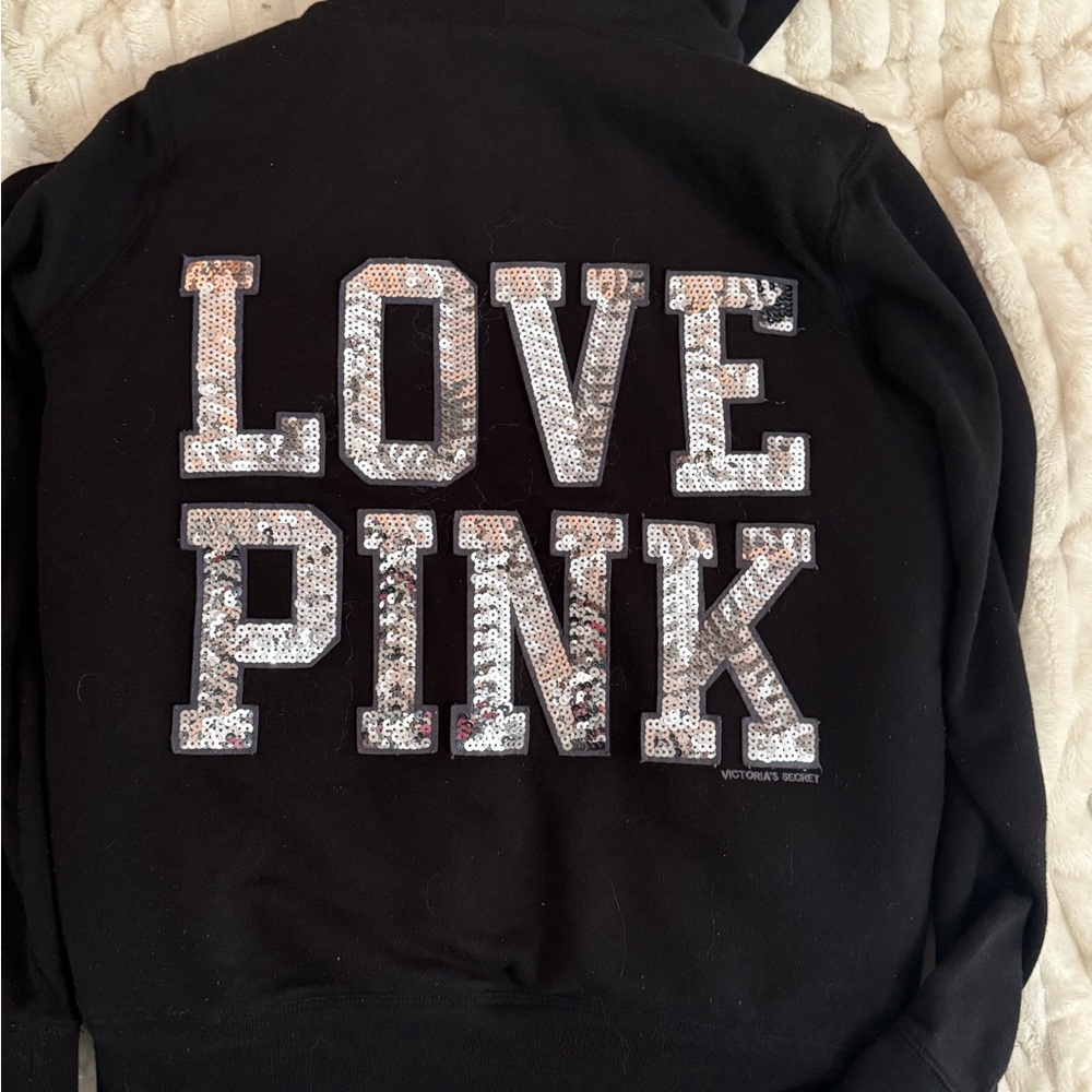 PINK Victoria's Secret Black Kids Jacket with Sequin LOVE PINK